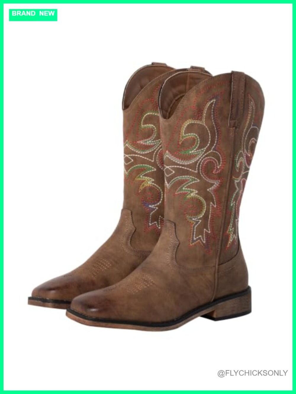 Women's Square Toe Mid-Calf Western Cowboy Boots Faux Leather